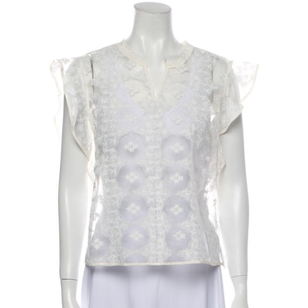 Sandro Lace Pattern V-Neck Blouse - image 1